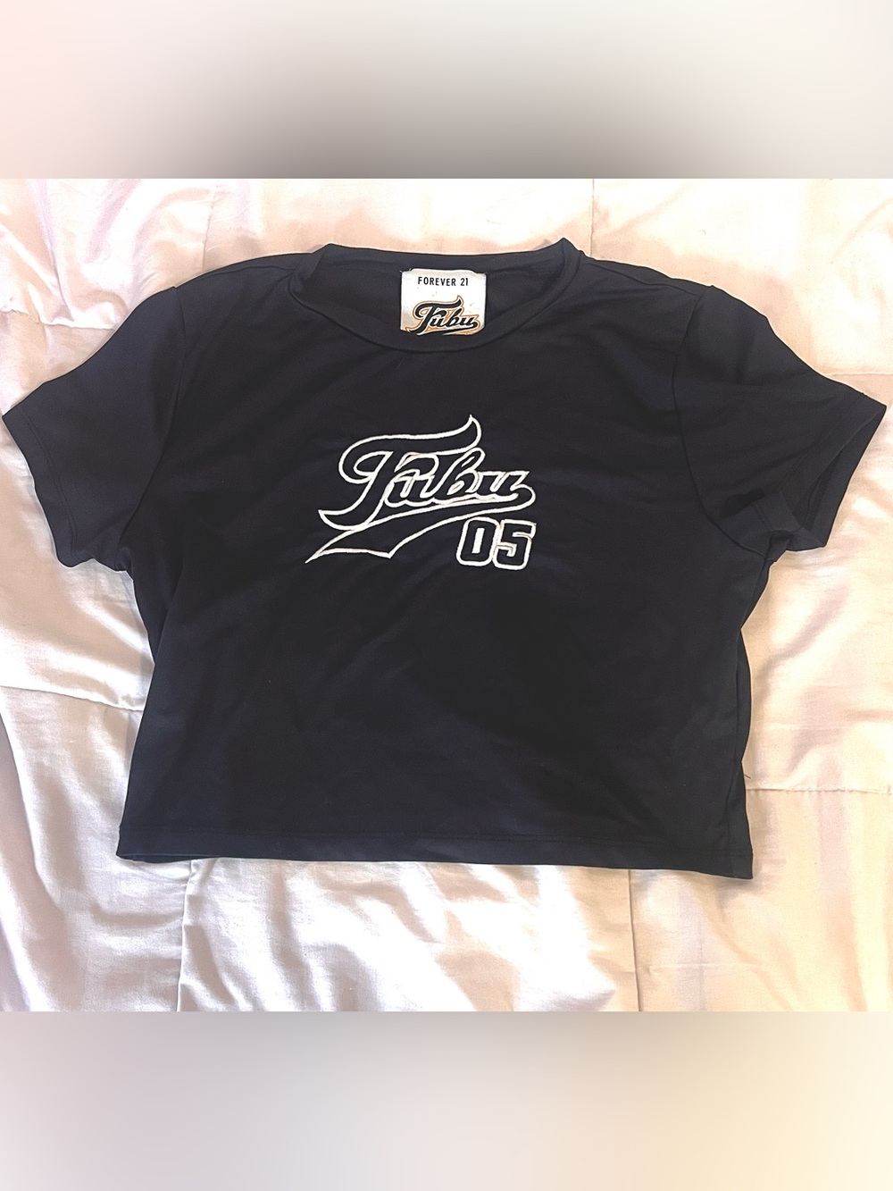 Forever 21 x FUBU Black Crop Top with White Fubu 05 Logo
